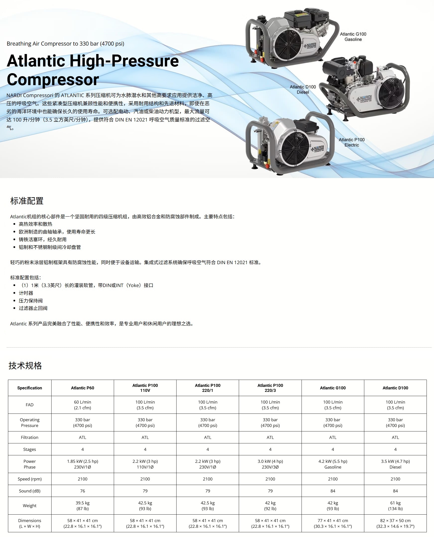 拿迪（NARDI） Atlantic D100 Diesel 呼吸空气压缩机
